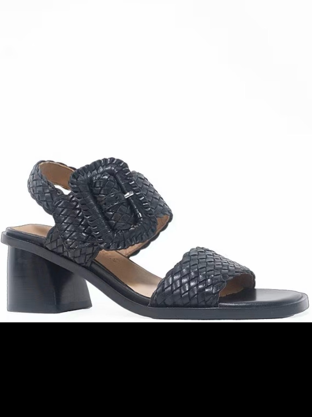 gentle souls Black Woven Leather Block Heel Sandal